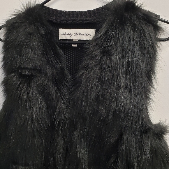 Sebby Collection Womens Black Faux Fur Knit Back Vest Size Medium - Picture 7 of 7